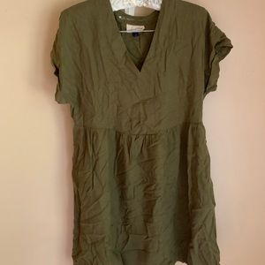 Baby Doll Green Linen Mini Dress